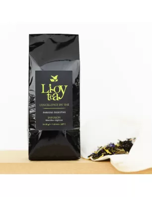 Sac noir de thé en infusion “LiOy tea” L’Excellence du Thé, sachet Paresse Digestive Menthe-réglisse, idéal pour aier à bien dig