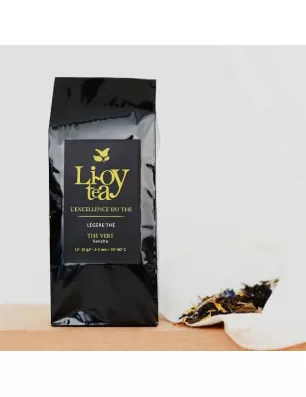 Paquet noir de thé Li-Oy Tea avec du thé vert Sencha bio non aromatisé