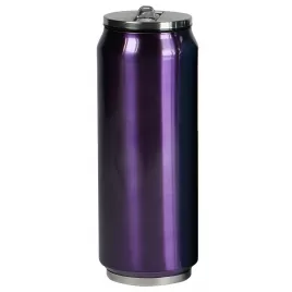 Bouteille isotherme cylindrique violet métallique avec capuchon et bouchon argenté. Parfaite pour achat de bouteille isotherme.
