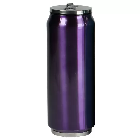 Bouteille isotherme cylindrique violet métallique avec capuchon et bouchon argenté. Parfaite pour achat de bouteille isotherme.