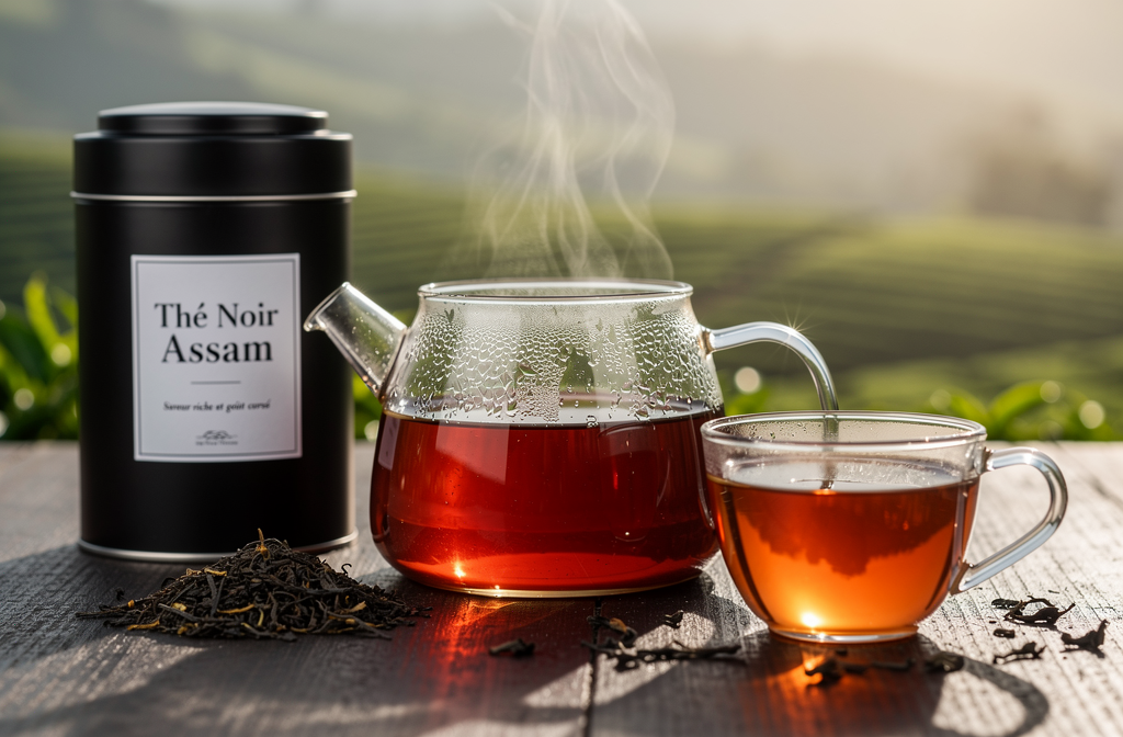 Thé noir Assam corsé maltées en tasse couleur ambre